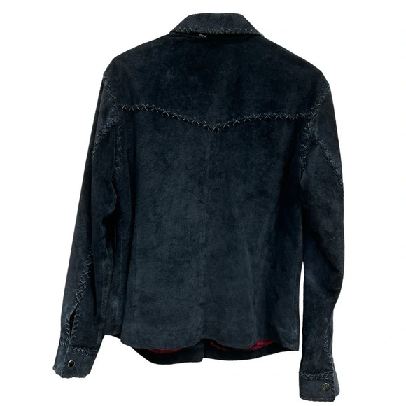 Saguaro Western Black Suede Shirt Jacket w/ Whipstitched Edges Flannel Lined (M) - Picture 4 of 11